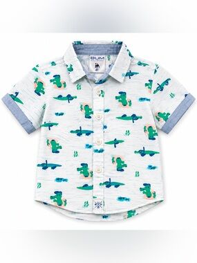 Equipment Kids Button-Down Shirt in White with Green & Blue Croc Print